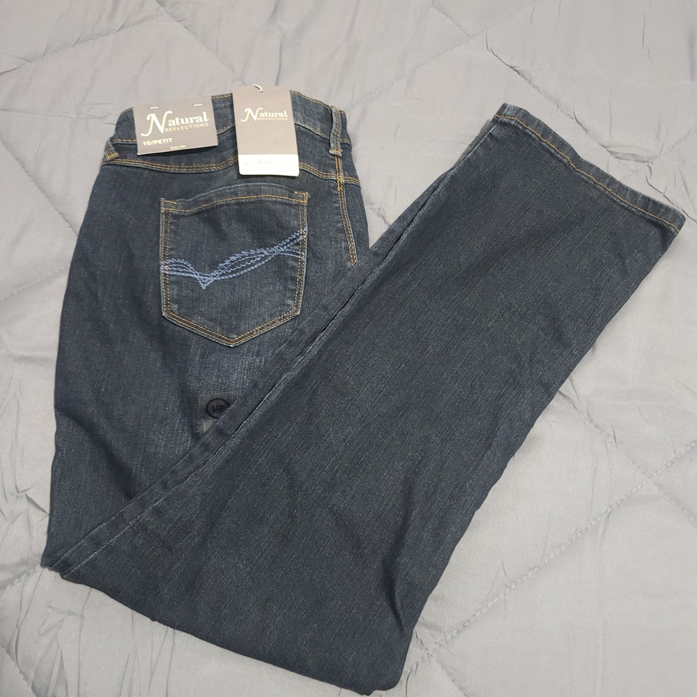 Natural Reflections Jeans Womens 10 Petite 33x29 Mid Rise Straight Dark Wash NWT